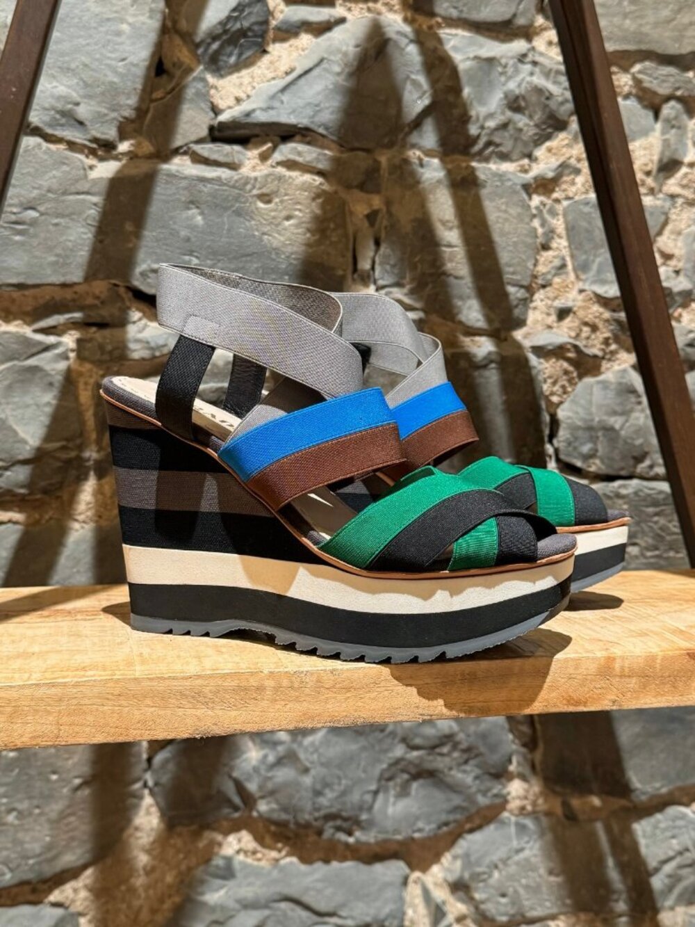 Prada Multicolour Striped Elastic Wedge Sandals